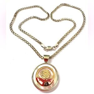 14K Yellow Gold Sterling Silver Mother of Pearl Inlay Flower Pendant 20” chain